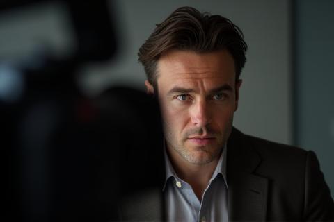Actor performing in front of a film camera focusing on subtle expressions for close-ups.